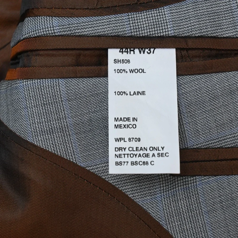 Ben Sherman 44R 38x30 Gray Glenn Check 100% Wool Mens Jacket Pants Suit